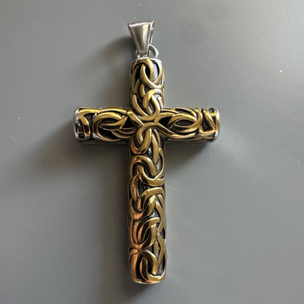 Cross Pendant 24” Chain Necklace Stainless Steel Viking Gold/Silver Gift Unisex